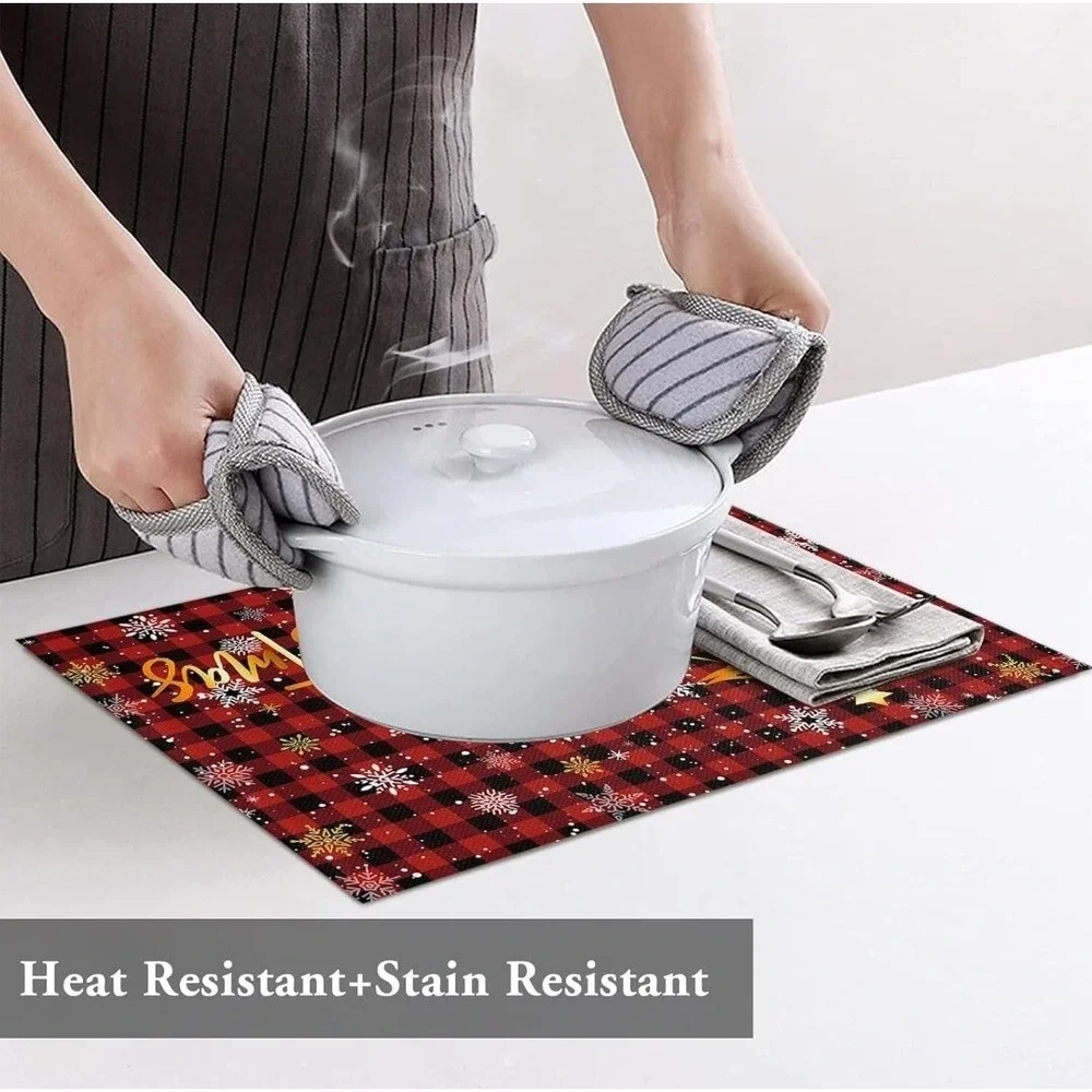 6PCS Merry Xmas‎ Placemats Christmas Table Placement Winter Placemats Red Gold